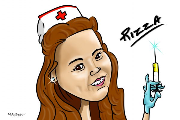 caricature Rizza with needle